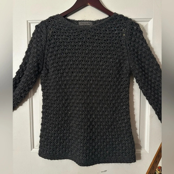 ELSAMANDA Anthropologie ITALIAN Gray Popcorn Knit WOOL ALPACA SM Sparkle Sequin - Picture 11 of 11